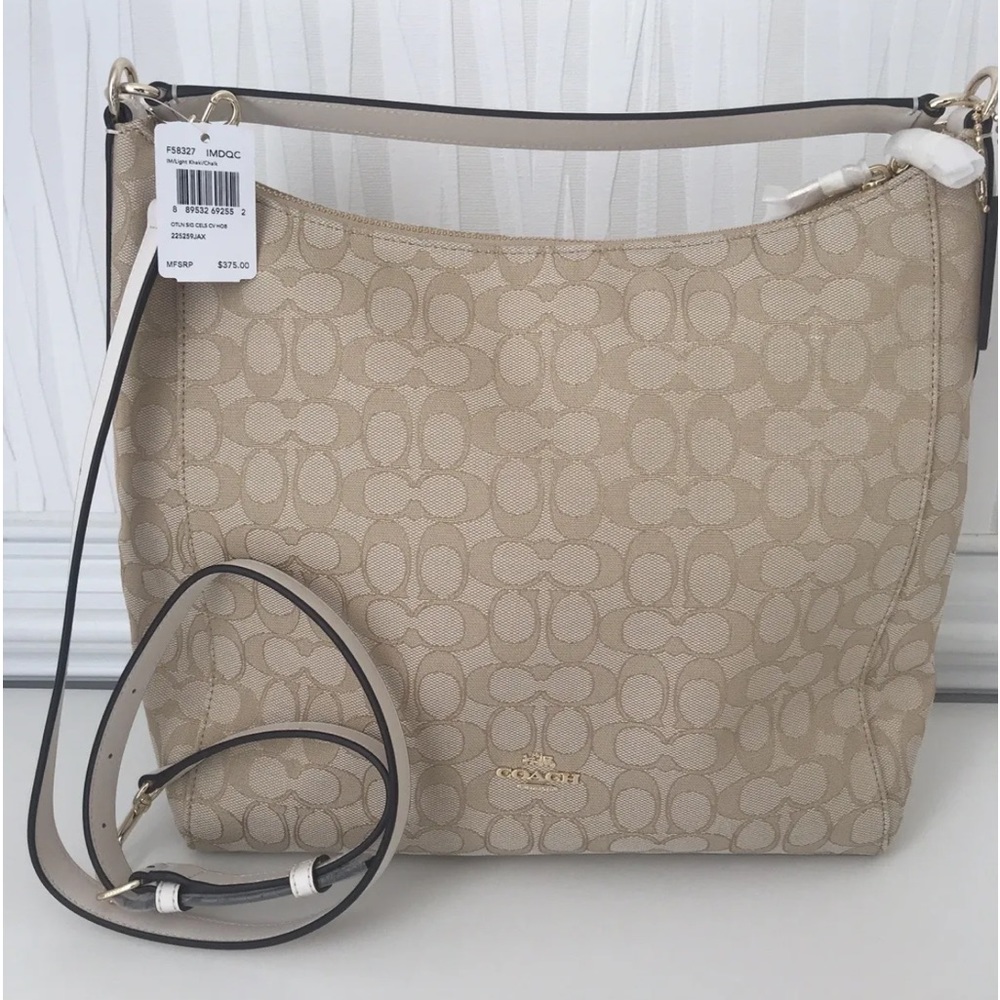 NWT COACH SIGNATURE CELESTE CONVERTIBLE HOBO F58327 CHALK
